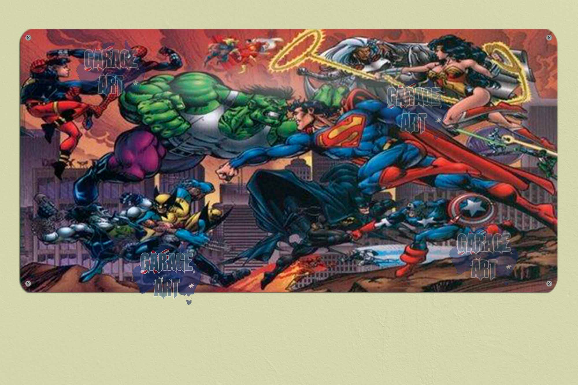 Marvel vs DC Characters 750mmx380mm Tin Sign freeshipping - garageartaustralia