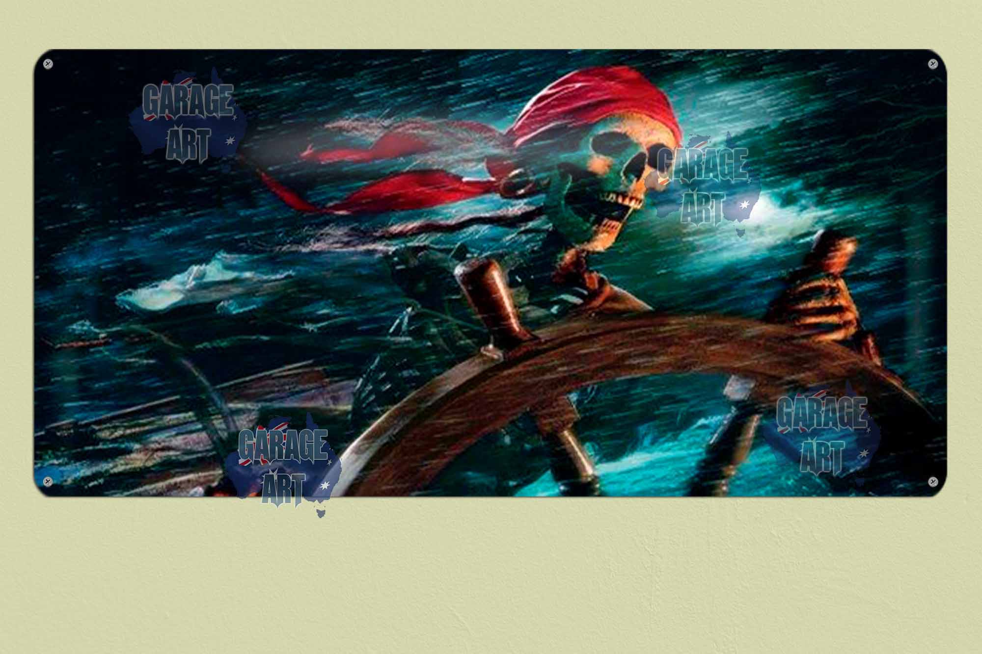 Skeleton Pirate 750mmx380mm Tin Sign freeshipping - garageartaustralia