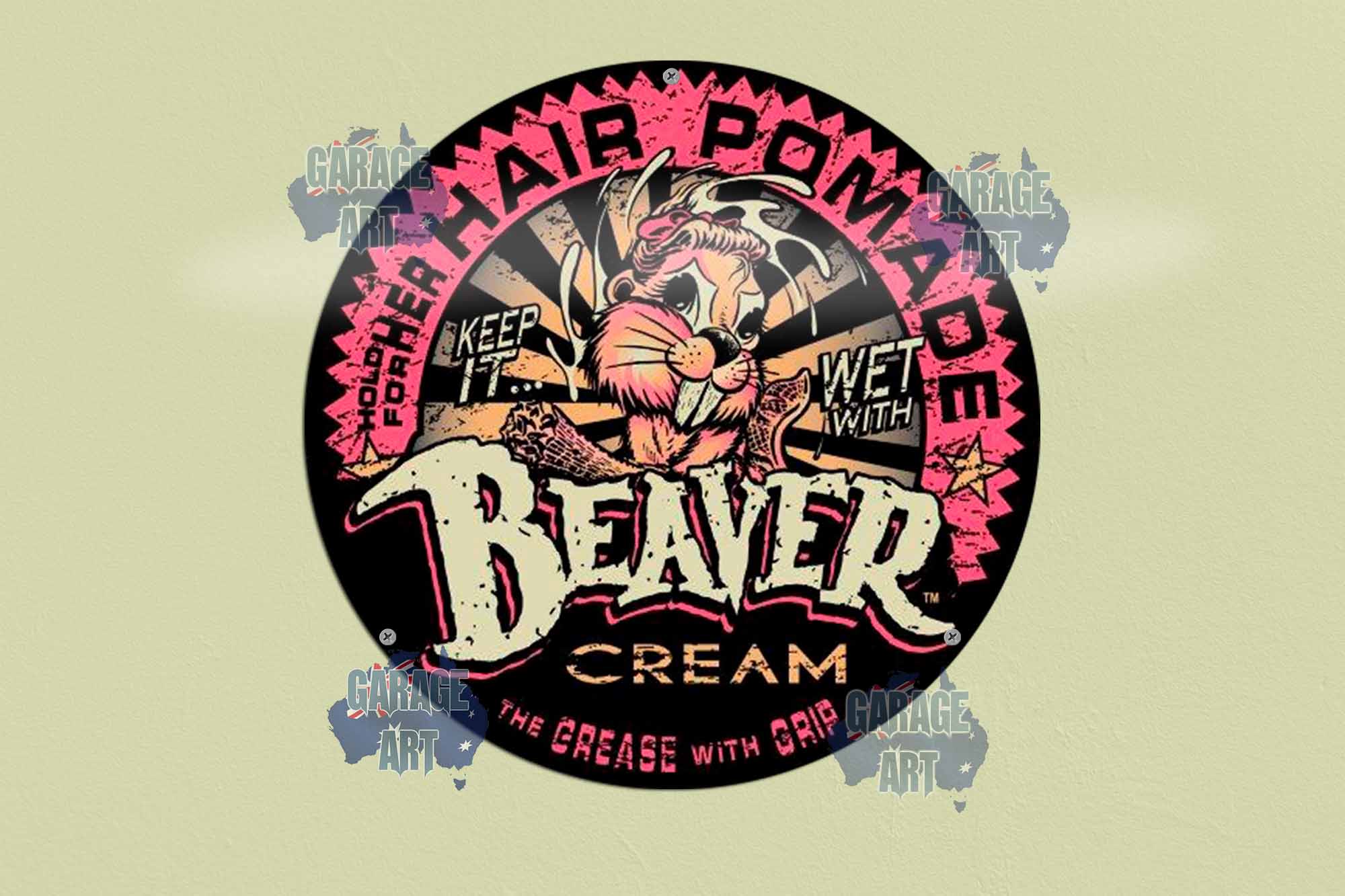 Beaver Hair Cream 355mmDia Tin Sign freeshipping - garageartaustralia