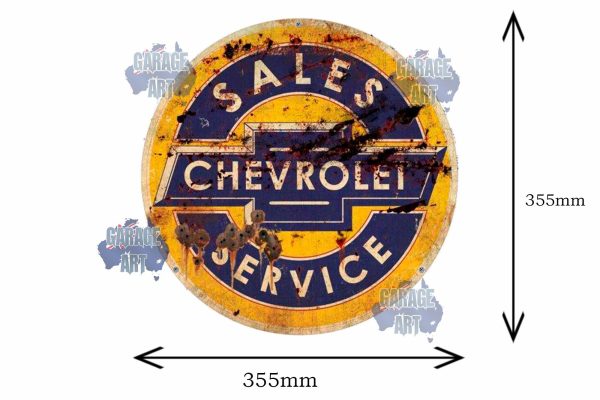 Chevrolet Sales & Service Rusty 355mmDia Tin Sign freeshipping - garageartaustralia