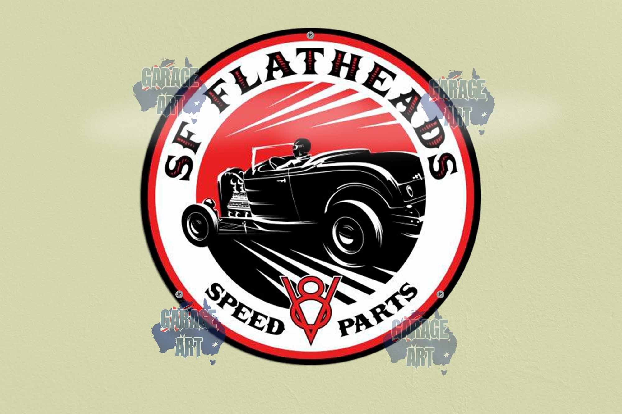 Flathead V8 355mmDia Tin Sign freeshipping - garageartaustralia