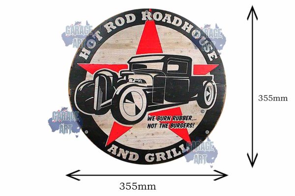 Hot Rod Roadhouse 355mmDia Tin Sign freeshipping - garageartaustralia
