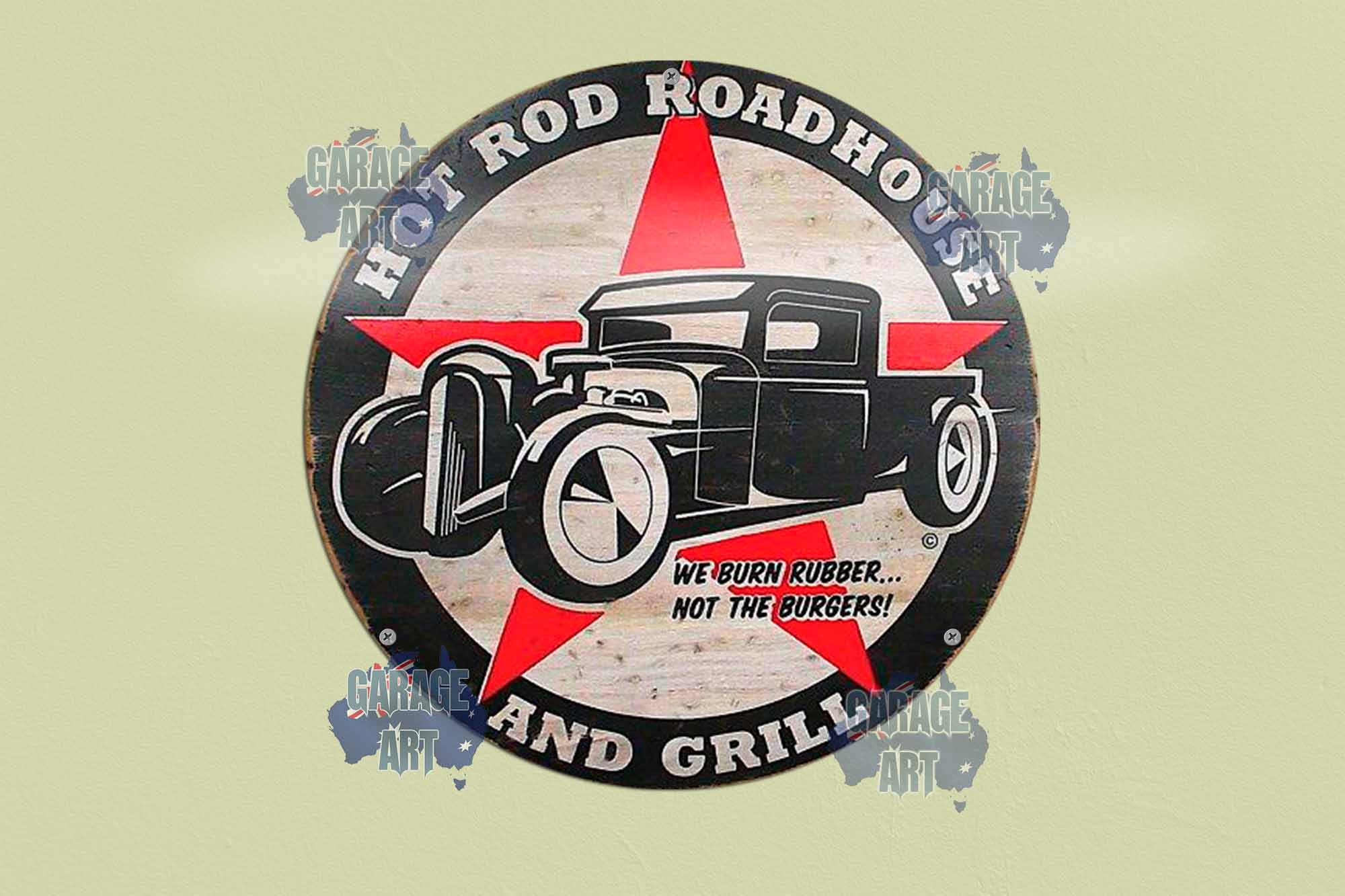 Hot Rod Roadhouse 355mmDia Tin Sign freeshipping - garageartaustralia