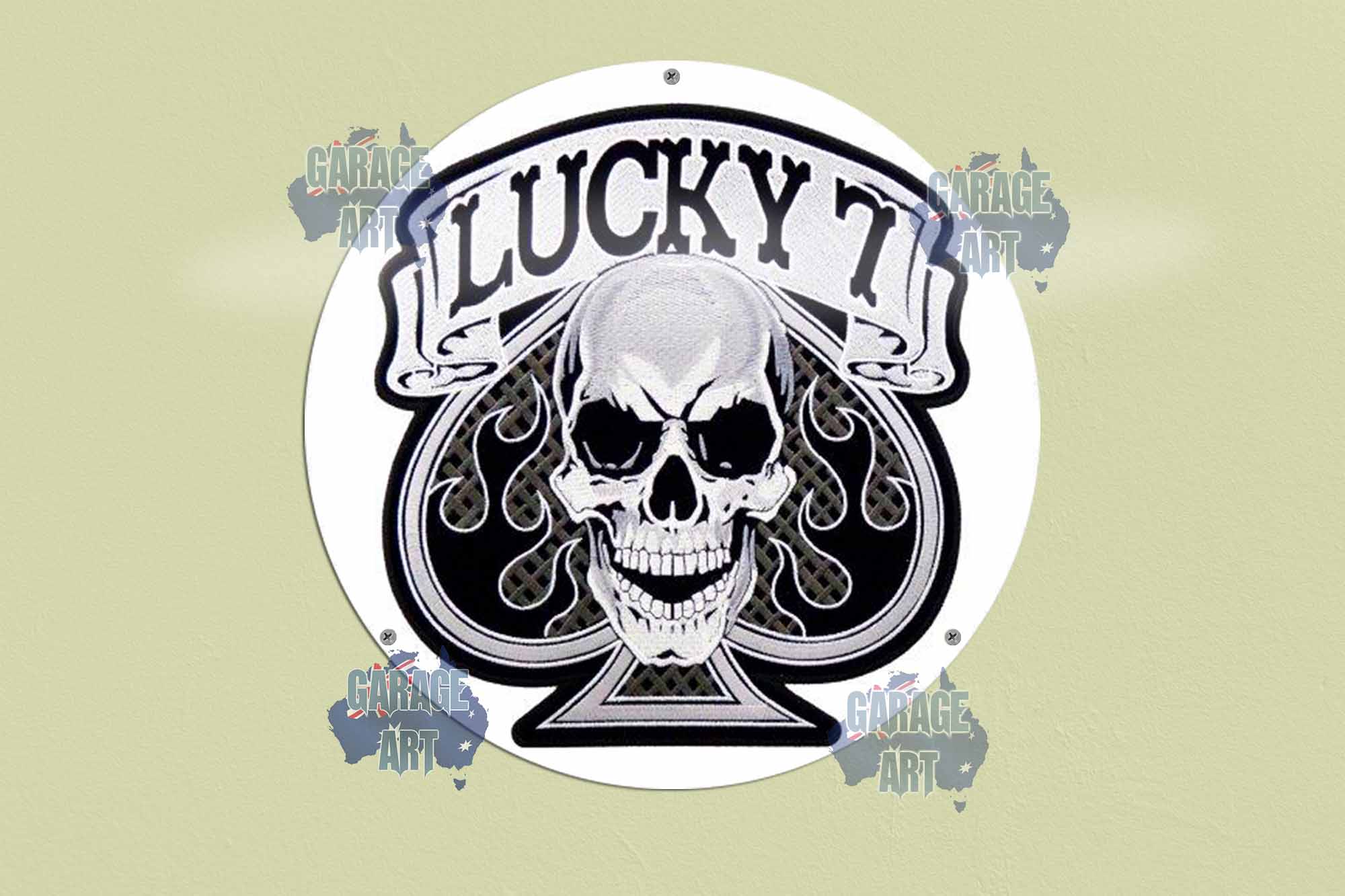 Lucky 7 355mmDia Tin Sign freeshipping - garageartaustralia