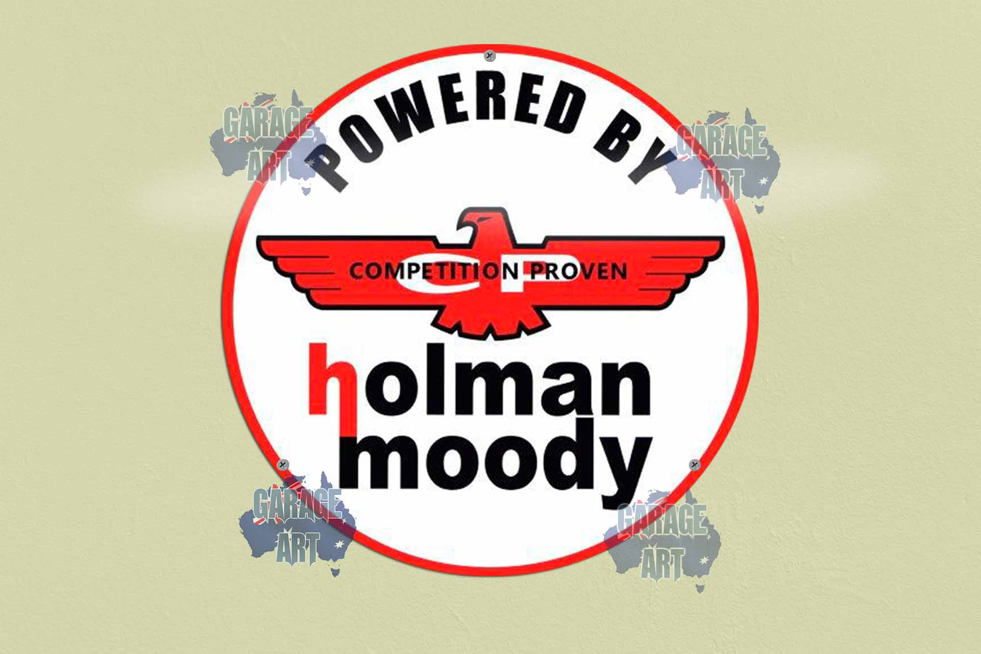 Powered By Holmon Moody 355mmDia Tin Sign freeshipping - garageartaustralia
