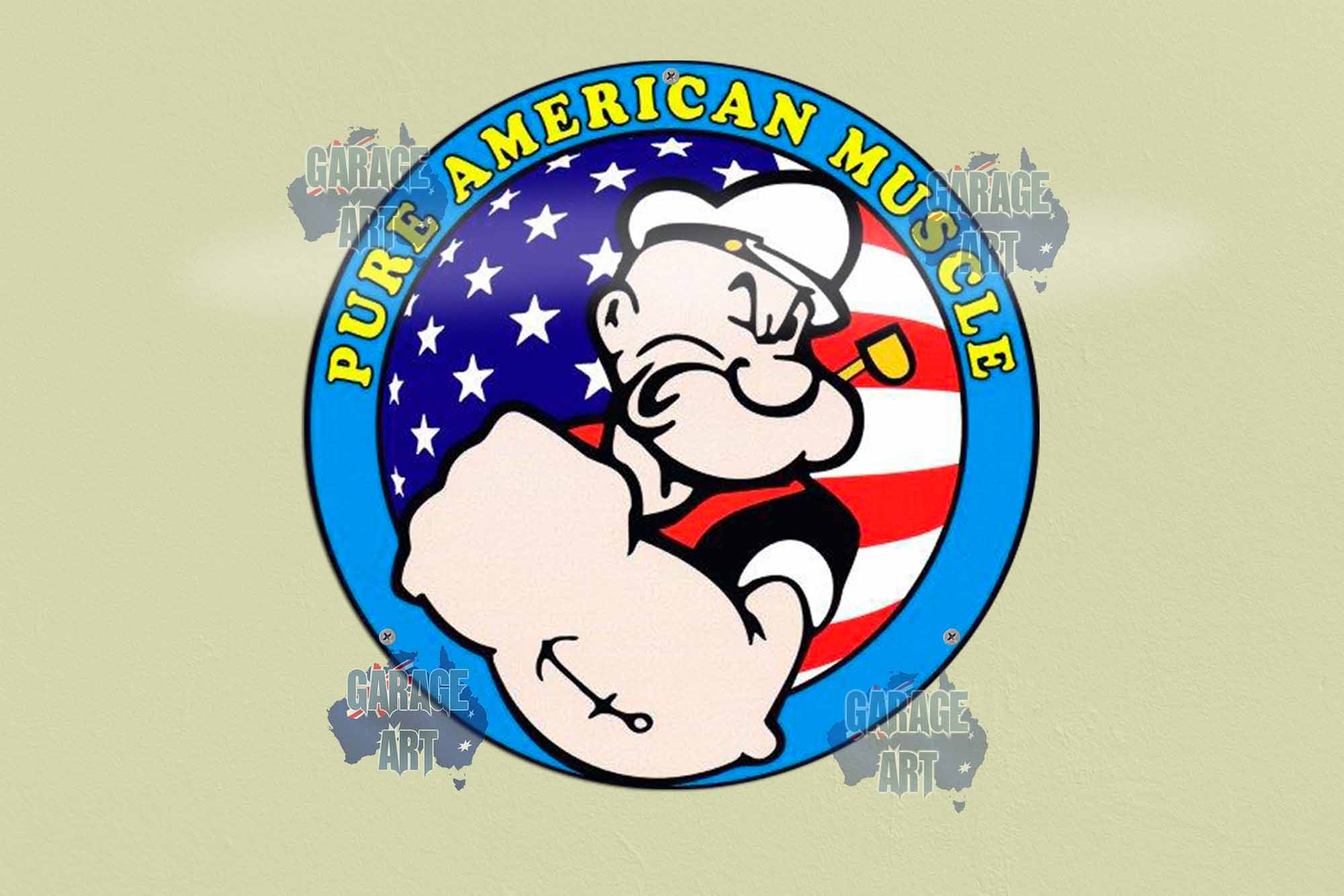 Pure American Muscle Popeye 355mmDia Tin Sign freeshipping - garageartaustralia