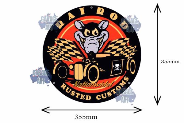 Rusted Customs Rat Rod 355mmDia Tin Sign freeshipping - garageartaustralia