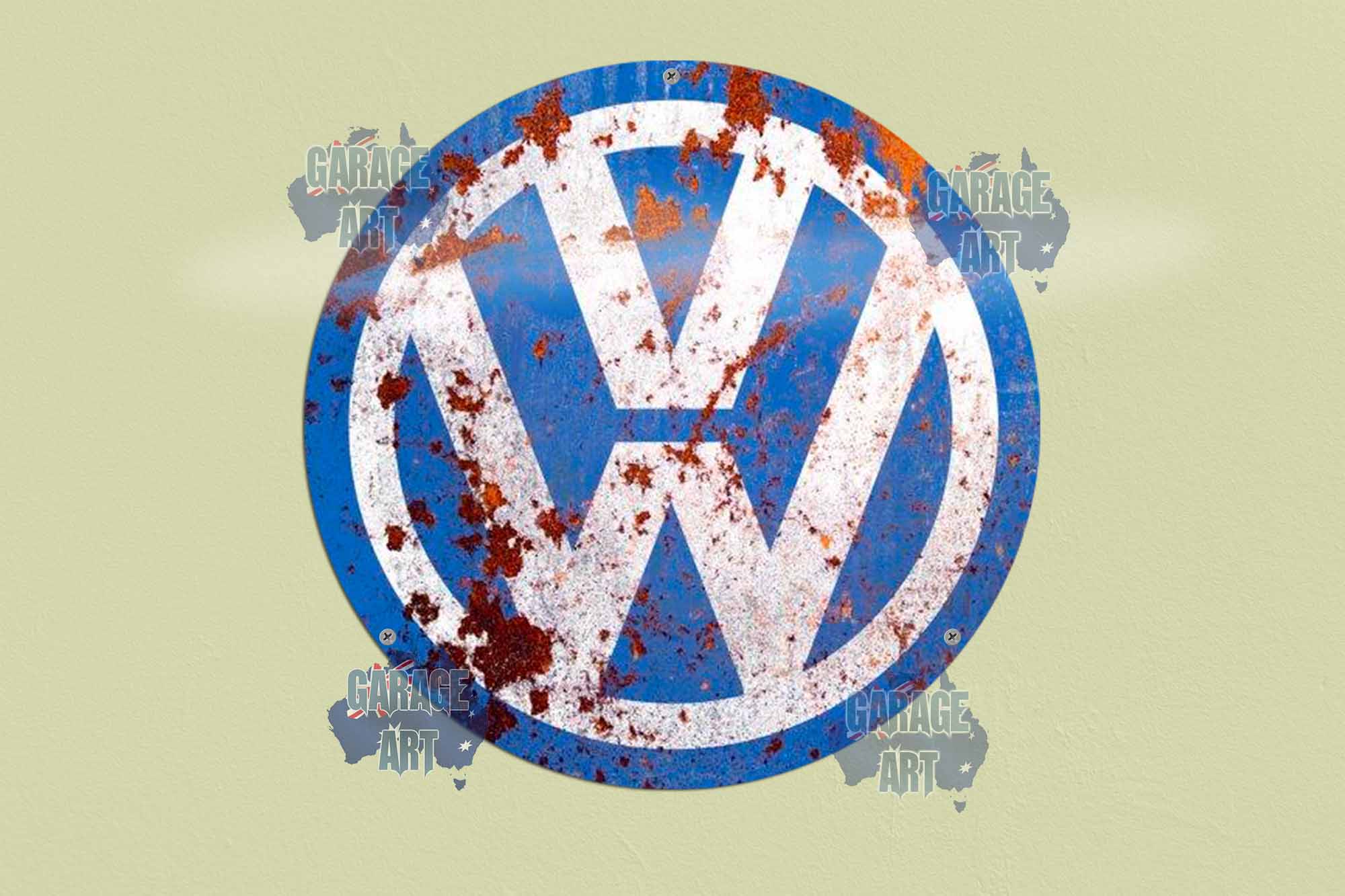 Volkswagen Logo Rusty 355mmDia Tin Sign freeshipping - garageartaustralia