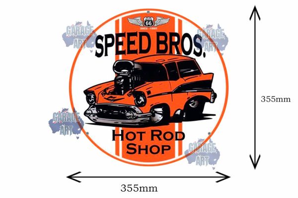 Speed Bros Hot Rod Shop 355mmDia Tin Sign freeshipping - garageartaustralia