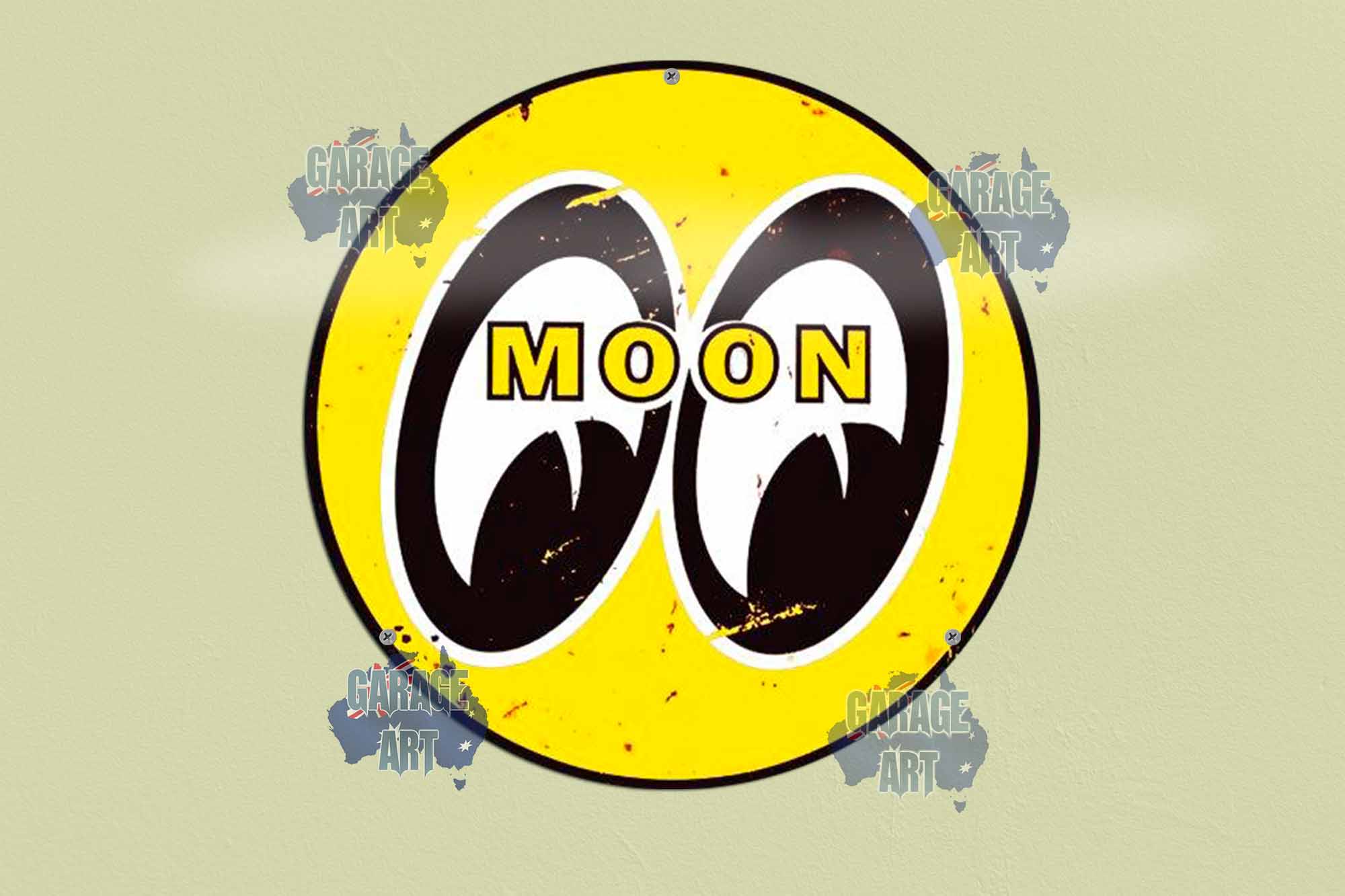 Moon Logo 355mmDia Tin Sign freeshipping - garageartaustralia