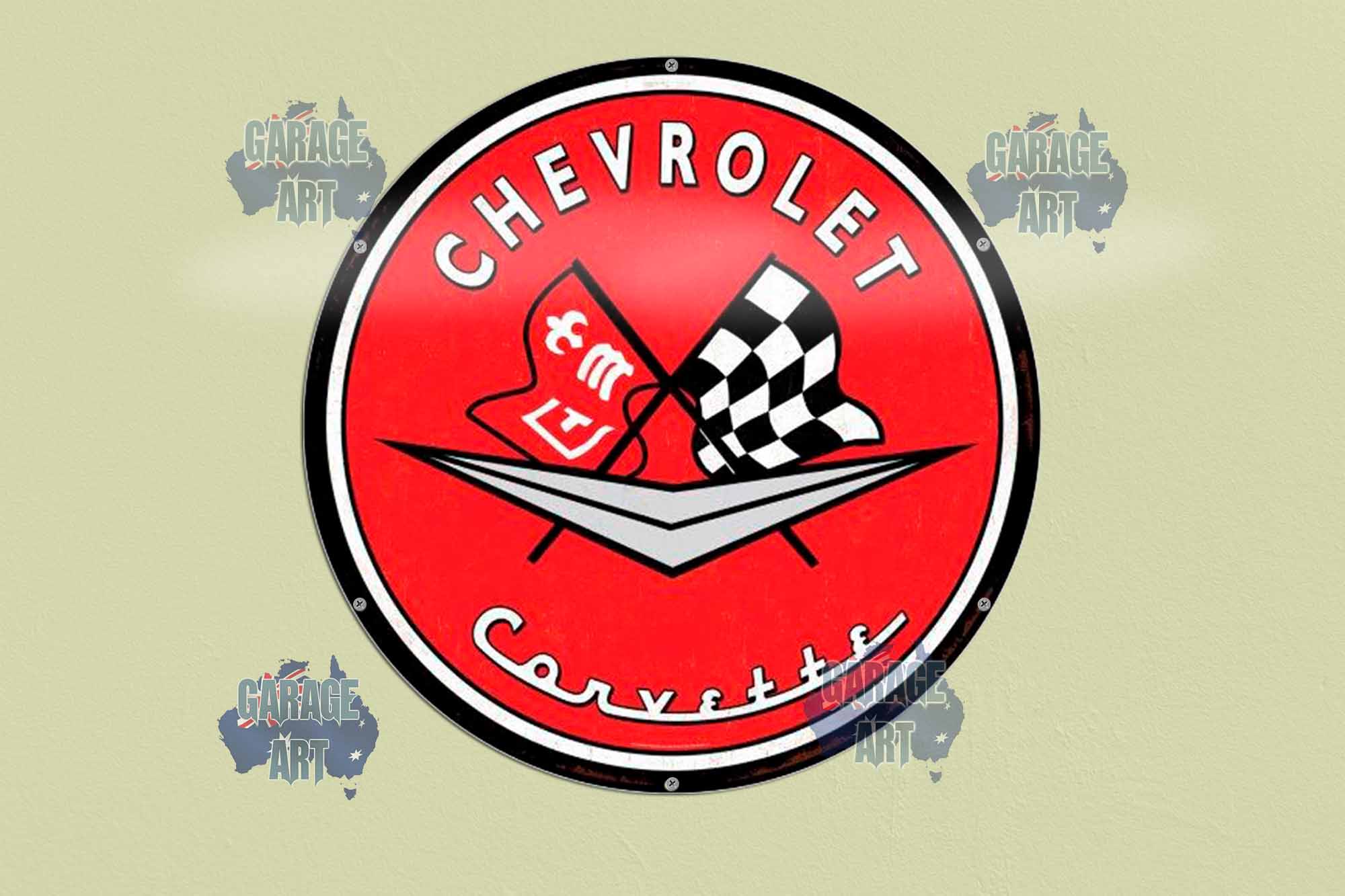 Chevrolet Corvette Red Logo 560Dia Tin Sign freeshipping - garageartaustralia