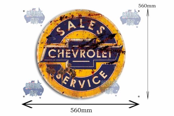 Chevrolet Sales and Service Rusty 560Dia Tin Sign freeshipping - garageartaustralia