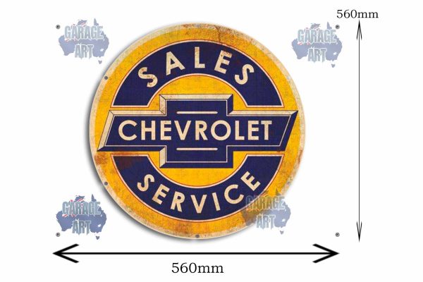 Chevrolet Sales and Service Stressed 560Dia Tin Sign freeshipping - garageartaustralia