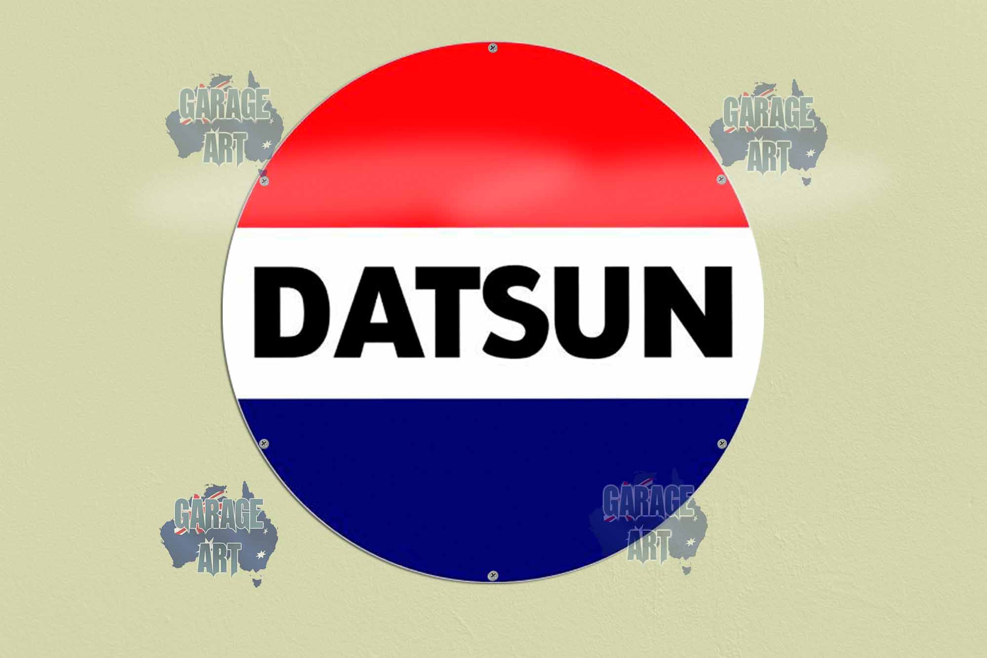 Datsun Logo 560Dia Tin Sign freeshipping - garageartaustralia