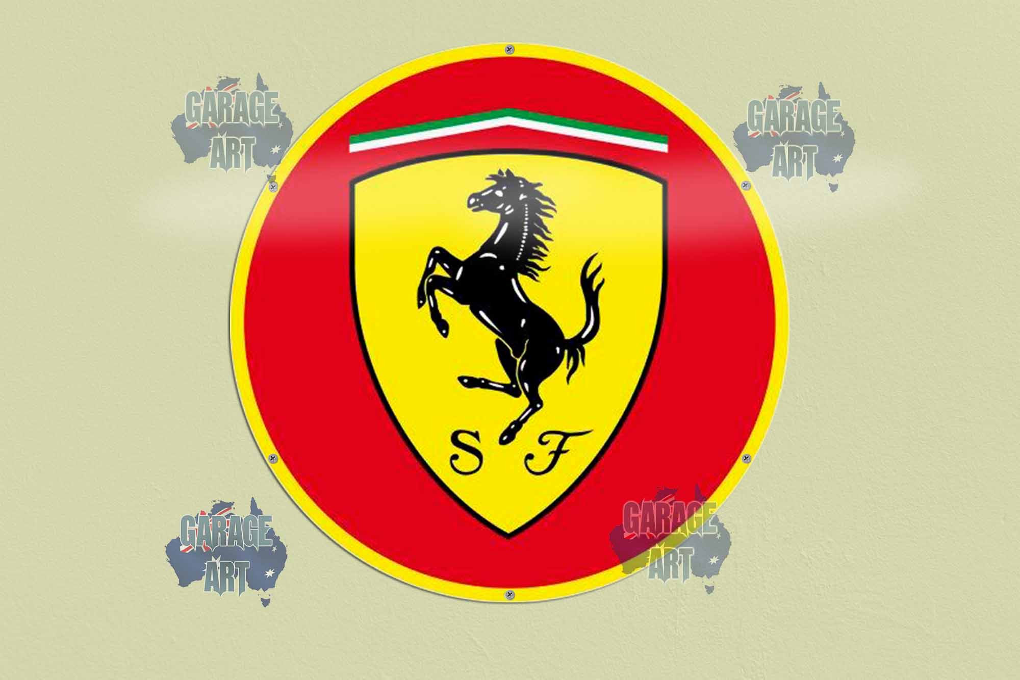 Ferrari Logo 560Dia Tin Sign freeshipping - garageartaustralia