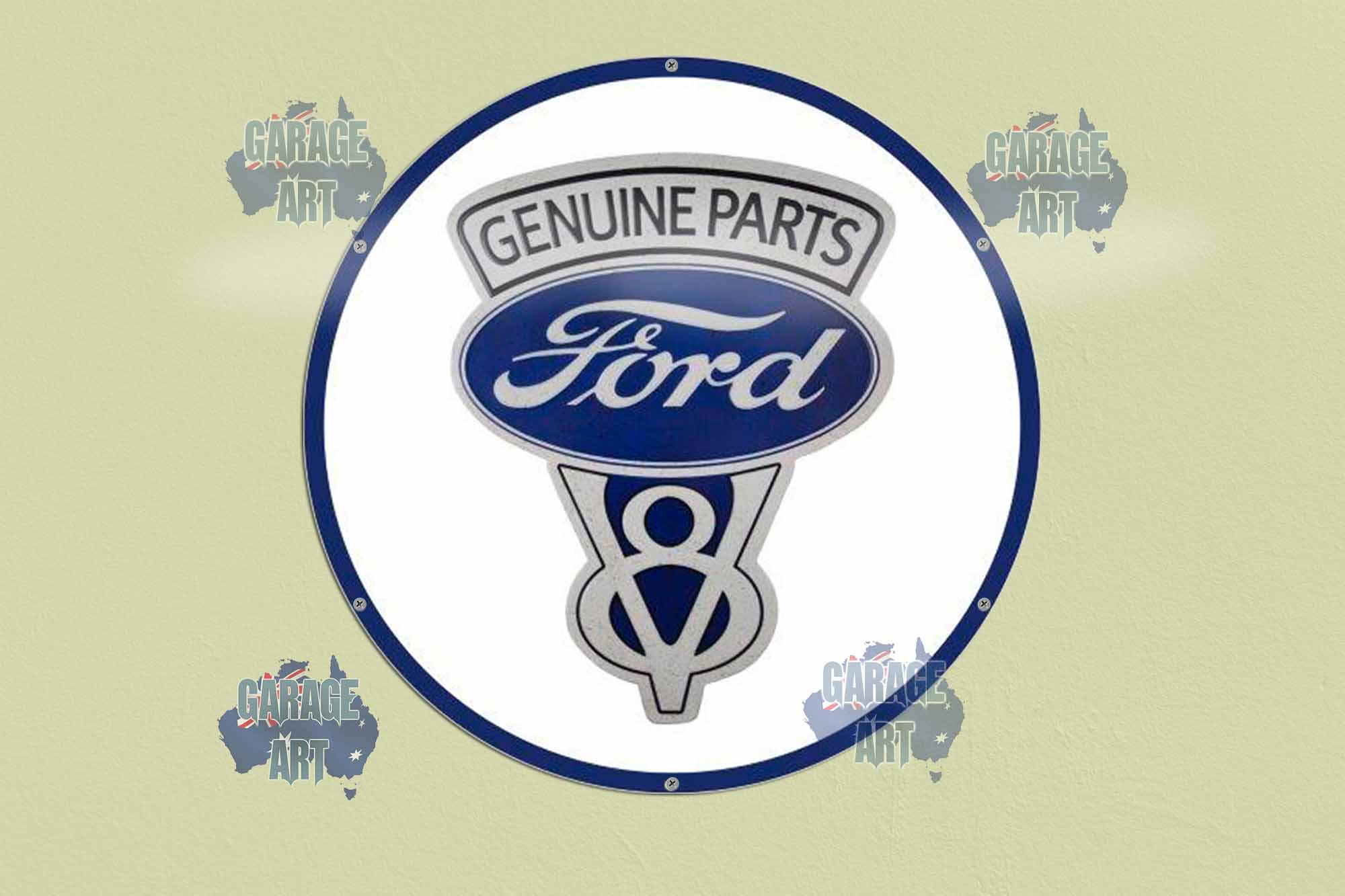 Ford Genuine Parts V8 Logo 560Dia Tin Sign freeshipping - garageartaustralia