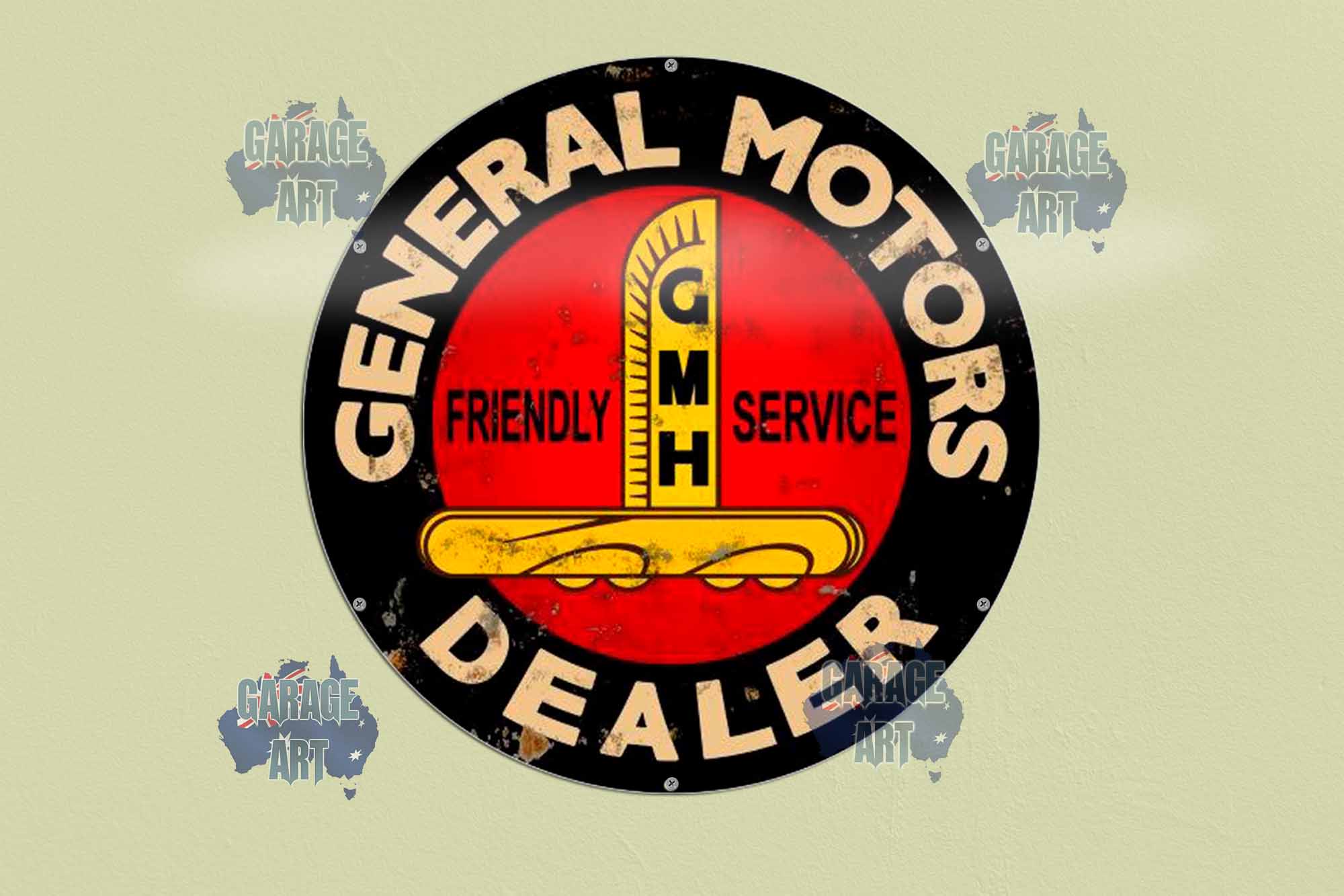 GMH Motor Dealer Rusty 560Dia Tin Sign freeshipping - garageartaustralia