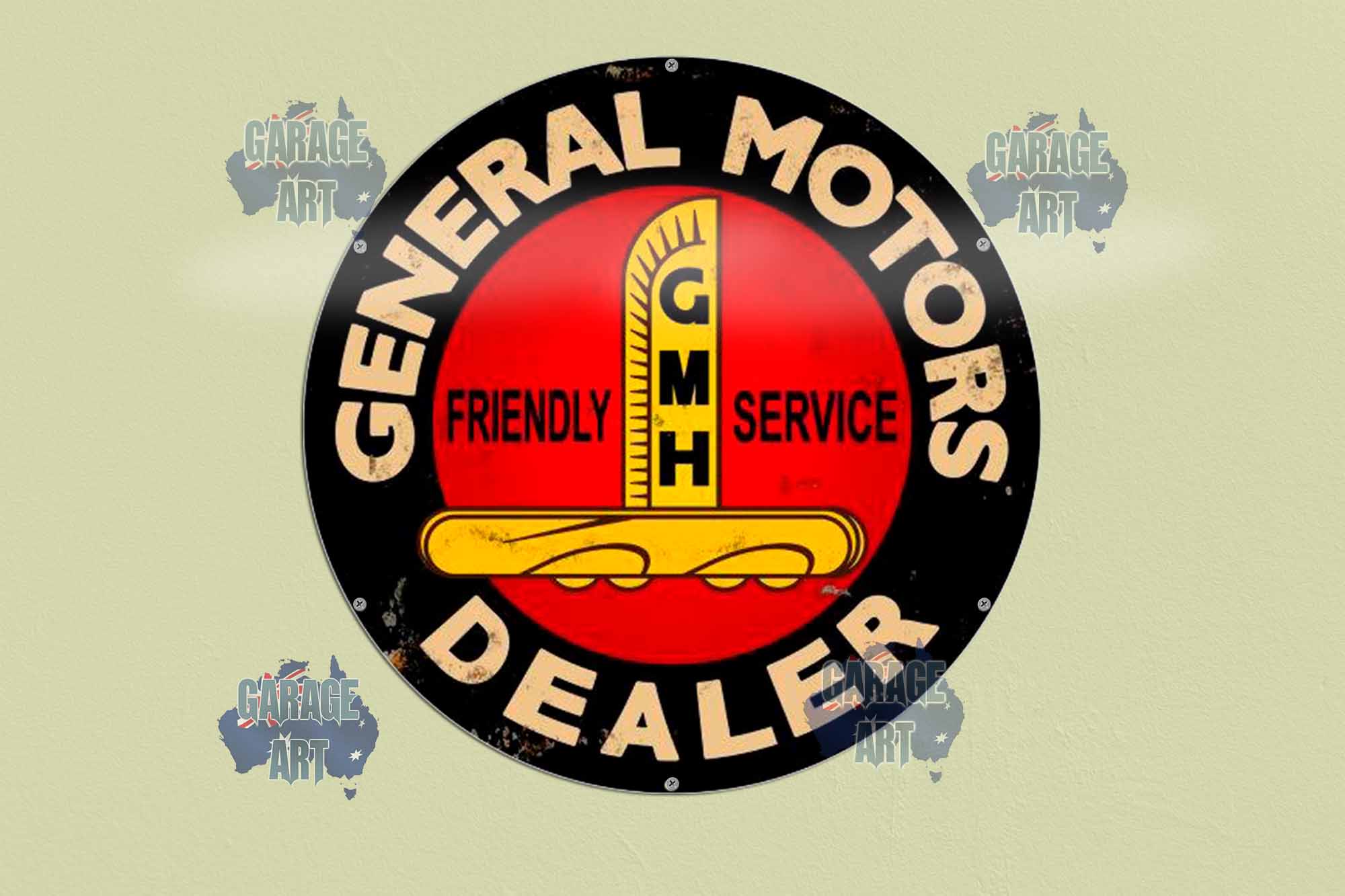 GMH Motor Dealer Stressed 560Dia Tin Sign freeshipping - garageartaustralia