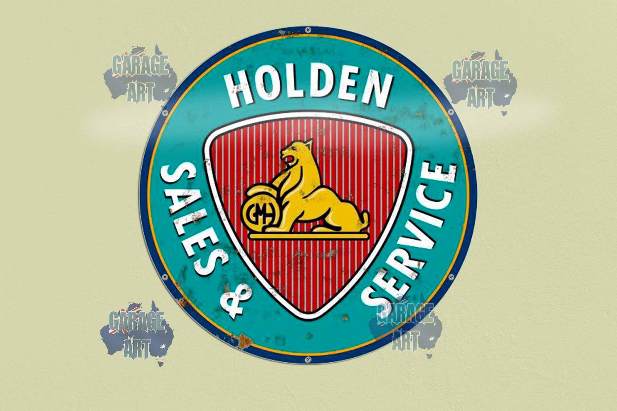 Holden Sales and Service Aqua Rusty 560Dia Tin Sign freeshipping - garageartaustralia