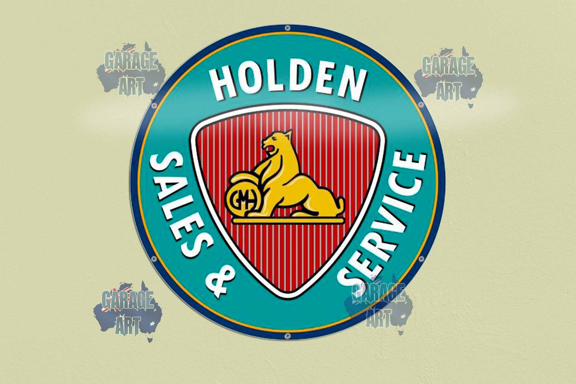 Holden Sales and Service Aqua 560Dia Tin Sign freeshipping - garageartaustralia