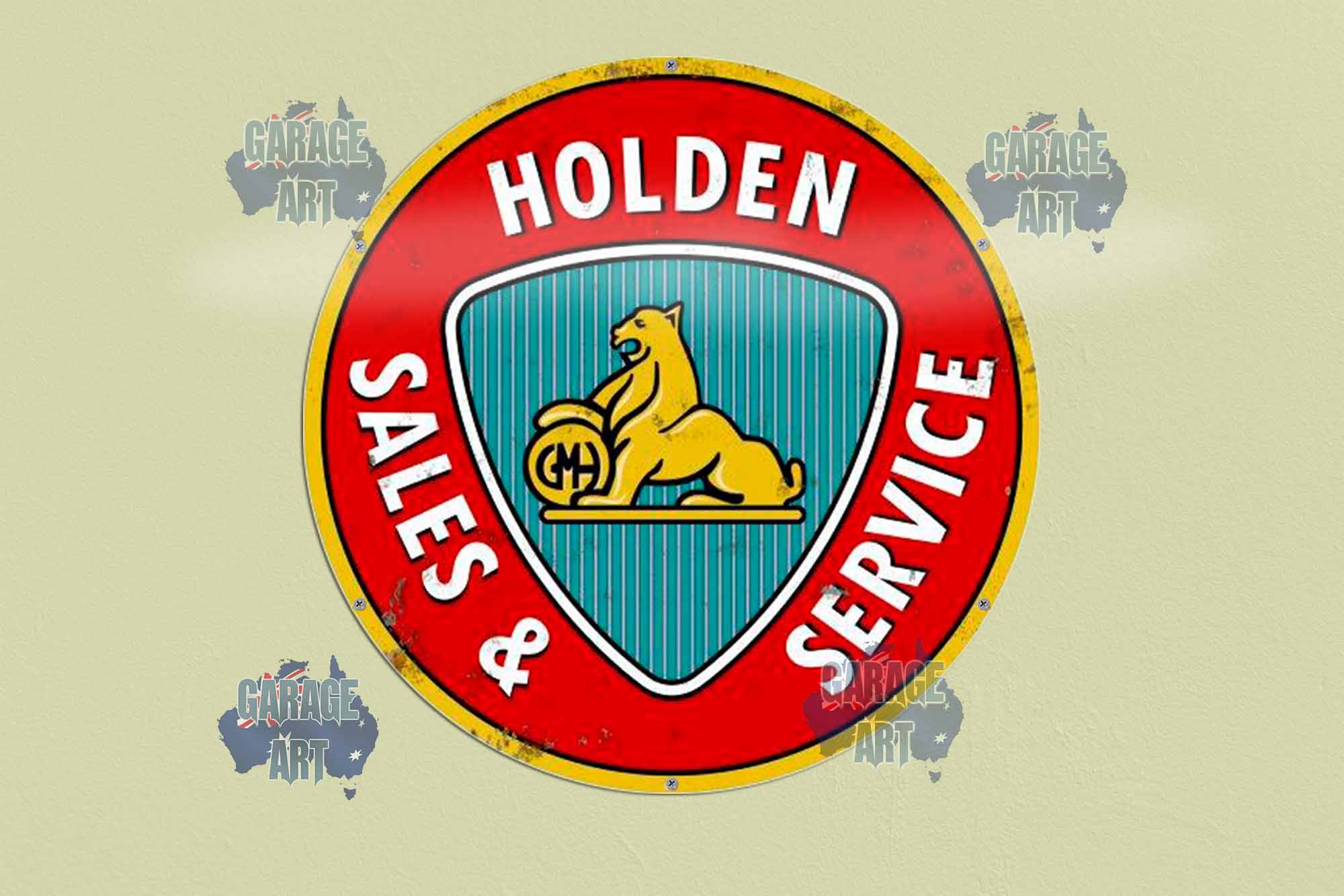 Holden Sales and Service Red Stressed 560Dia Tin Sign freeshipping - garageartaustralia