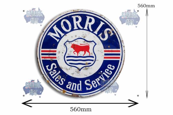 Morris Sales and Service Rusty 560Dia Tin Sign freeshipping - garageartaustralia