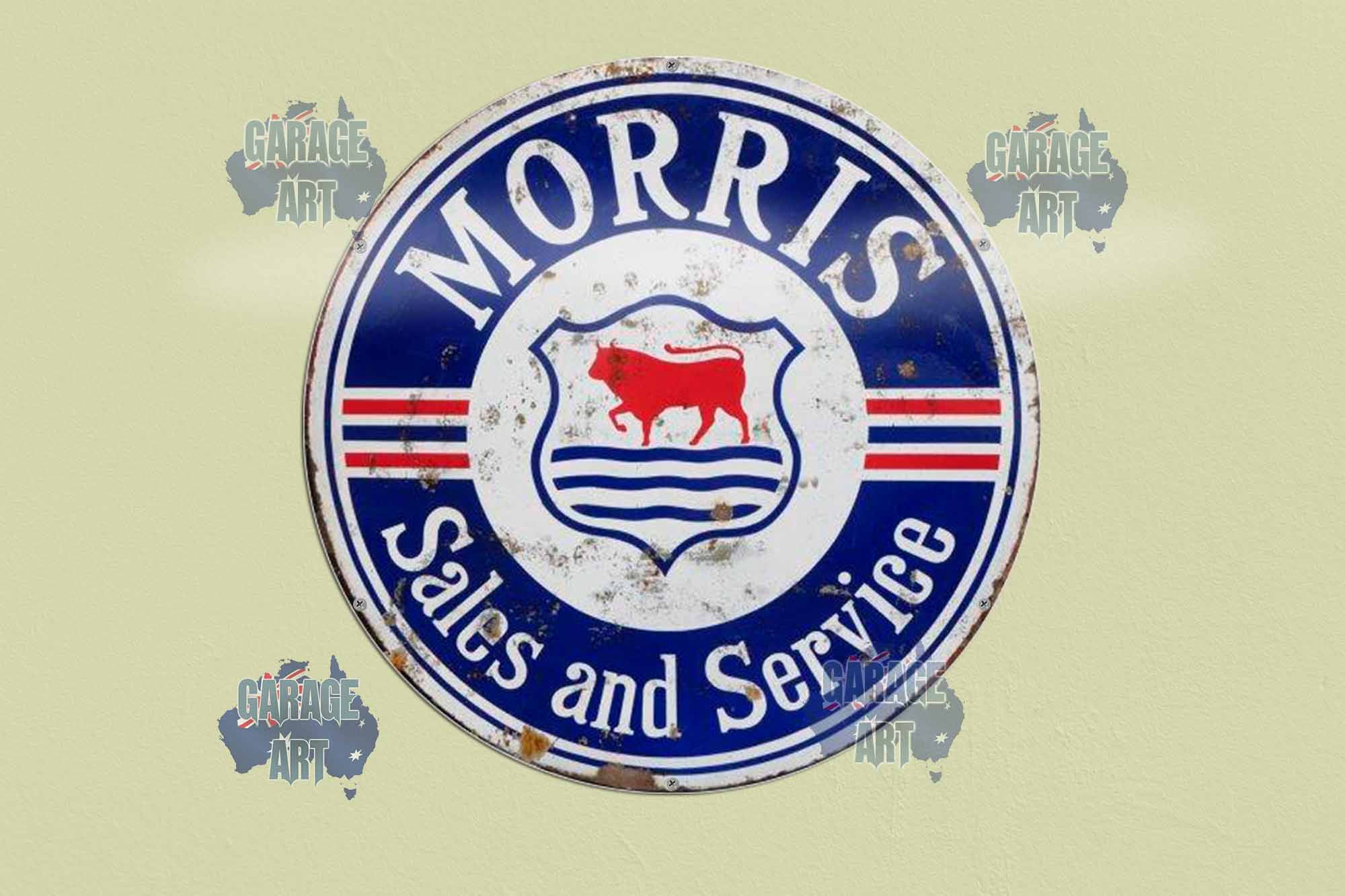 Morris Sales and Service Rusty 560Dia Tin Sign freeshipping - garageartaustralia