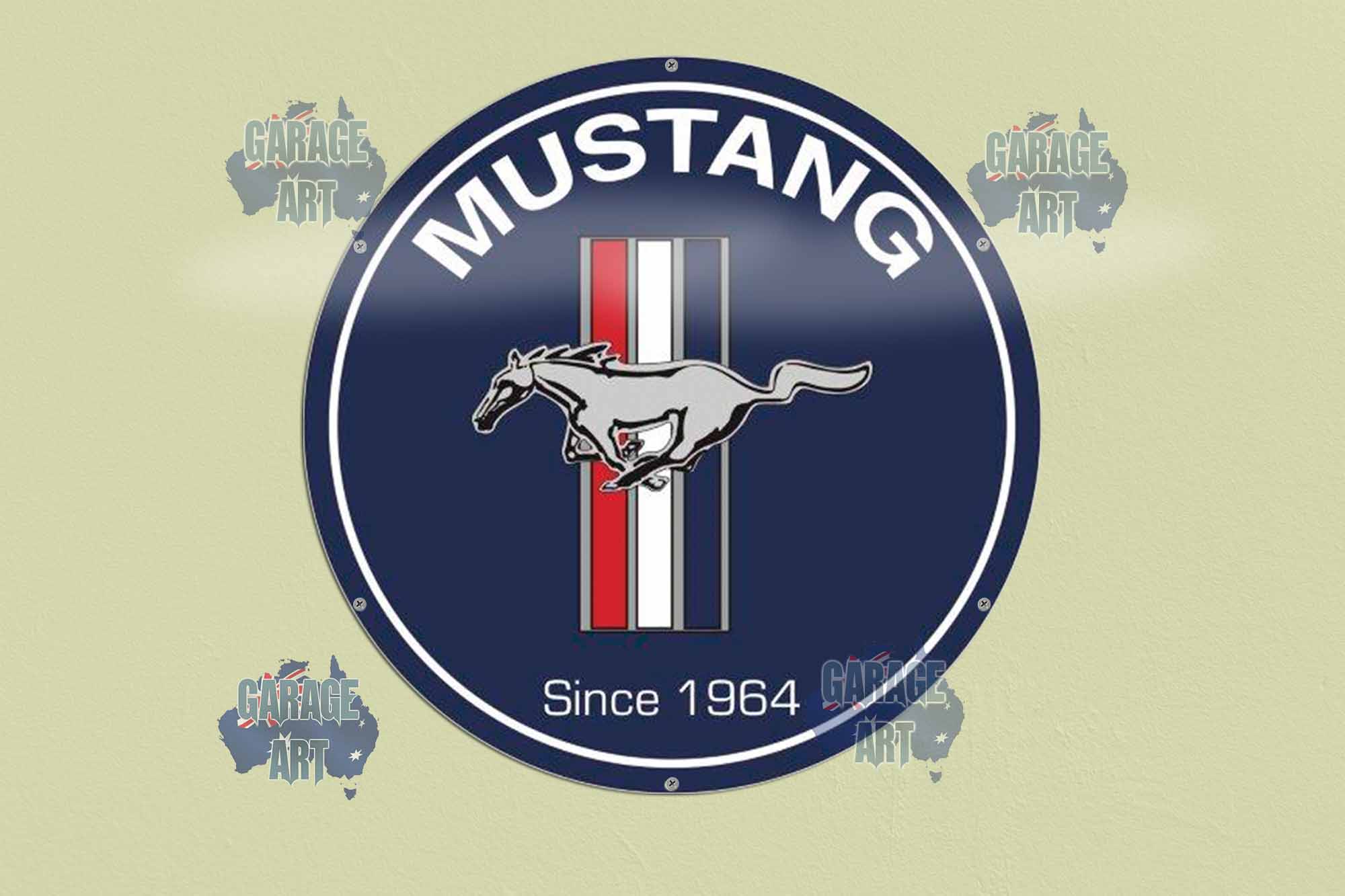 Mustang Logo Blue 560Dia Tin Sign freeshipping - garageartaustralia