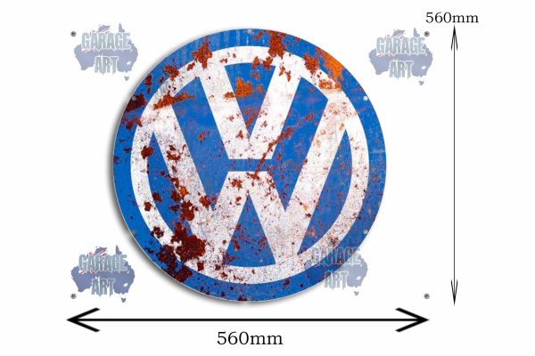 Volkswagen Rusty Logo 560Dia Tin Sign freeshipping - garageartaustralia