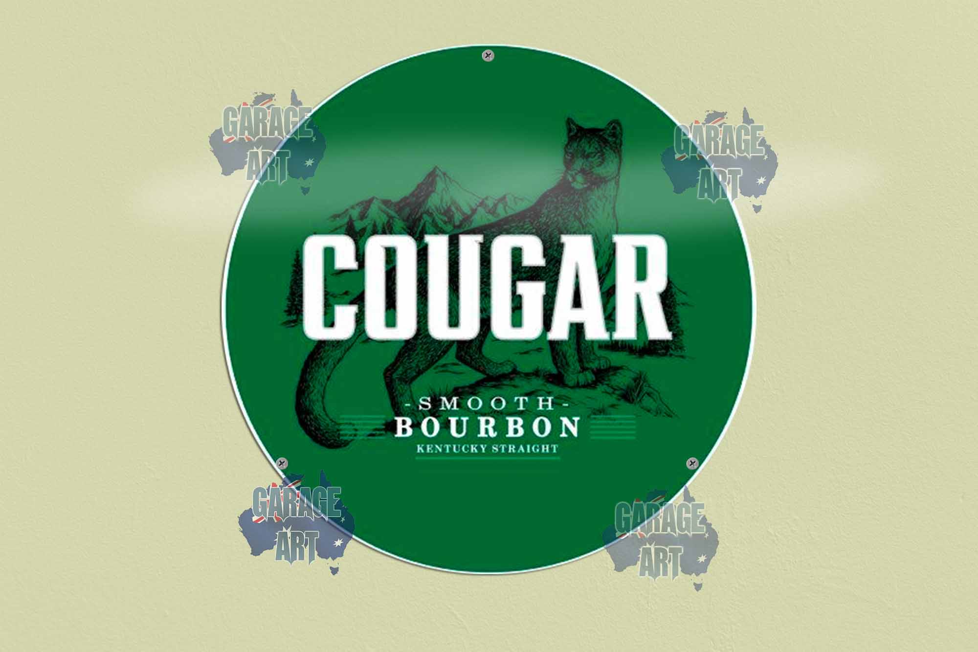 Cougar Smooth Bourbon Tin Sign 355mmDIa Tin Sign freeshipping - garageartaustralia