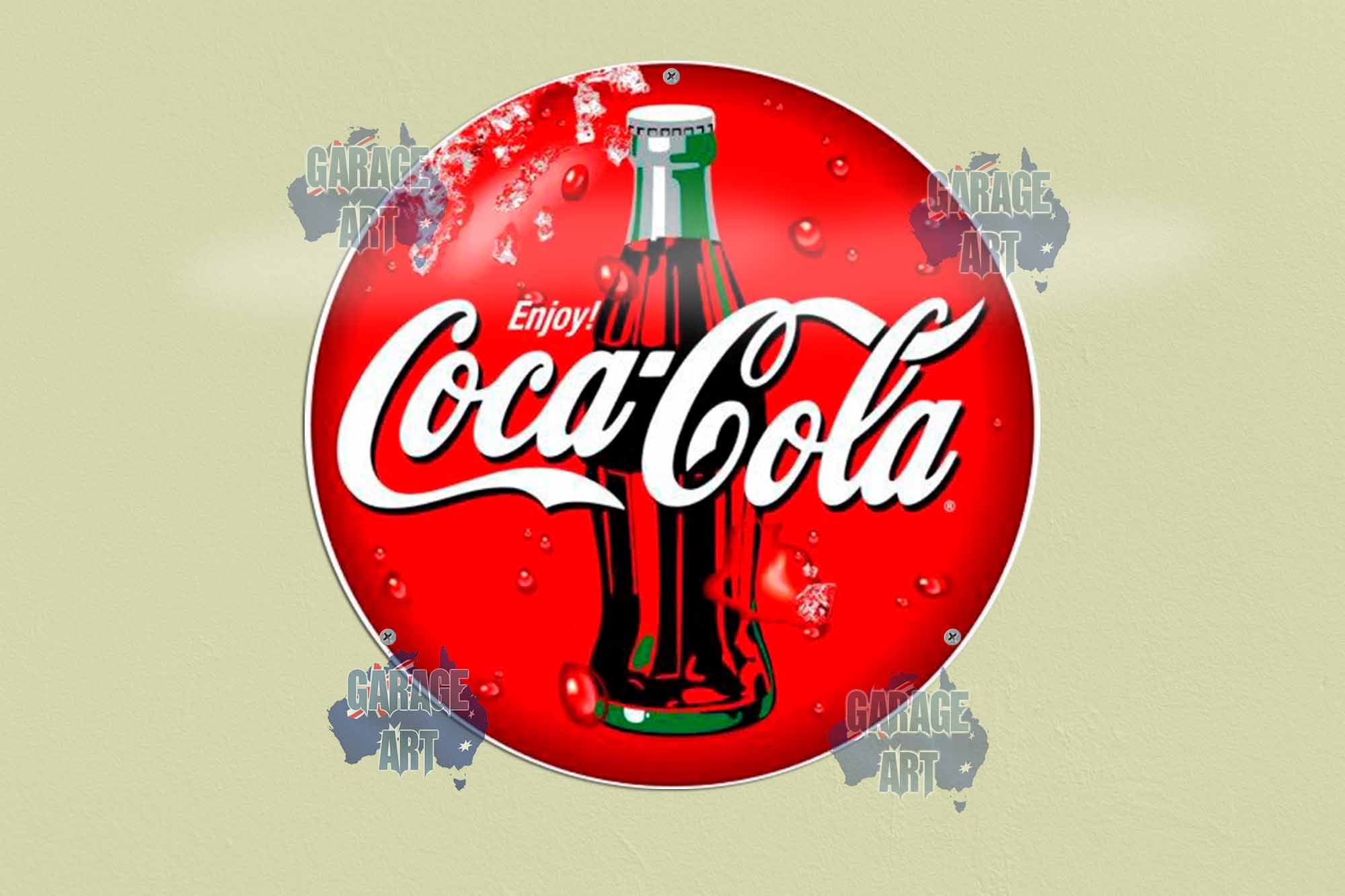 Coca Cola 355mmDIa Tin Sign freeshipping - garageartaustralia