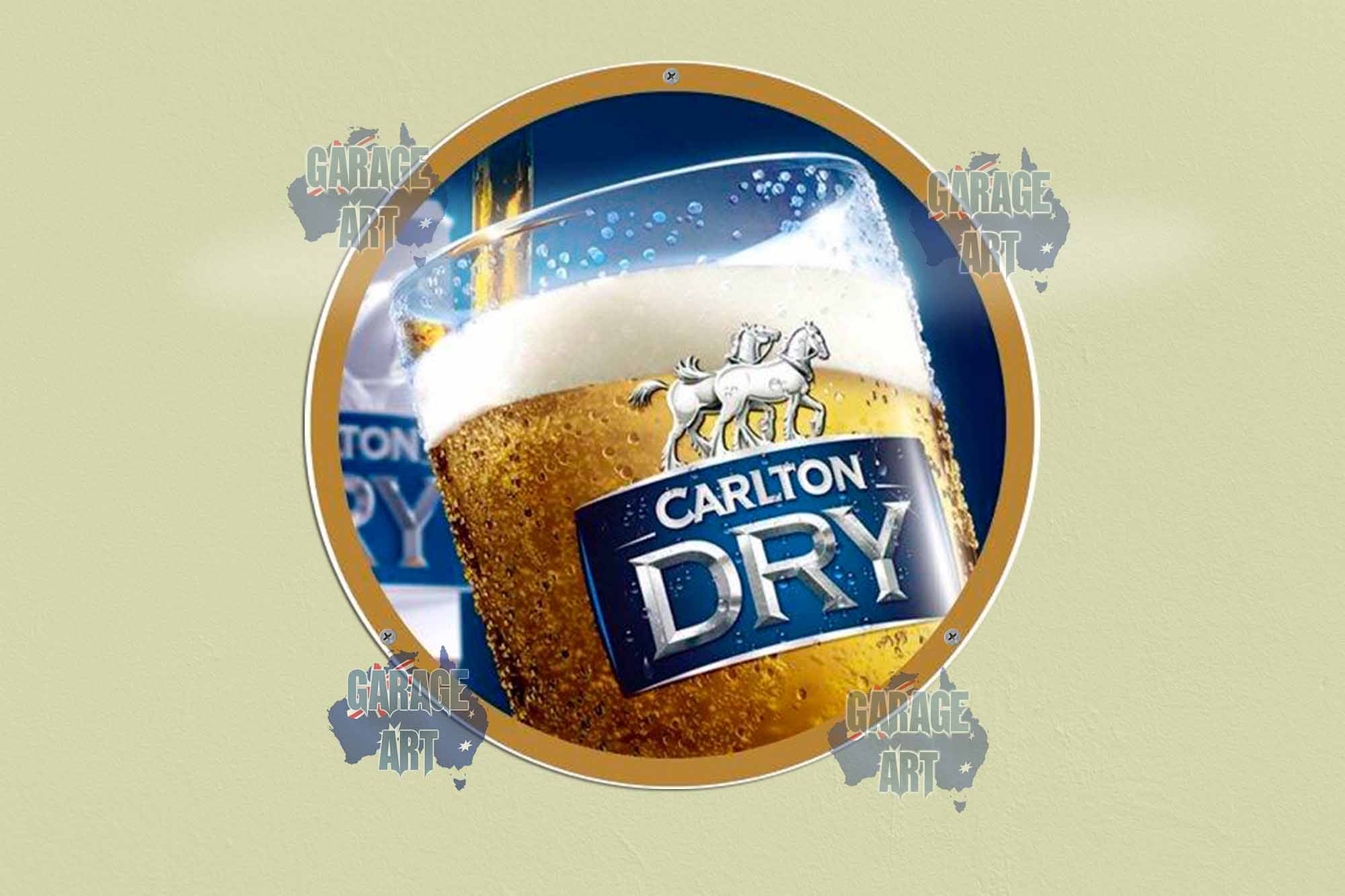 Carlton Dry Beer Tin Sign 355mmDIa Tin Sign freeshipping - garageartaustralia