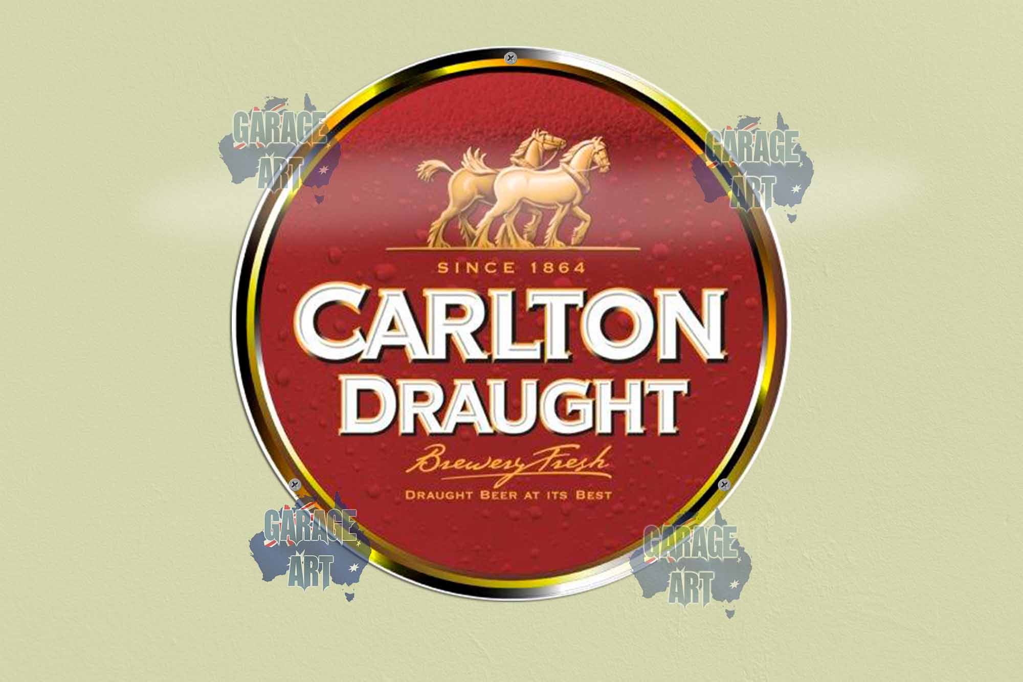 Carlton Draught Beer Tin Sign 355mmDIa Tin Sign freeshipping - garageartaustralia