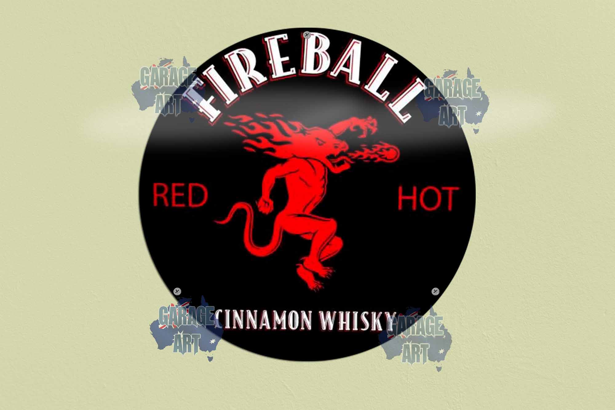 Fireball Cinnamon Whisky 355mmDIa  Tin Sign freeshipping - garageartaustralia