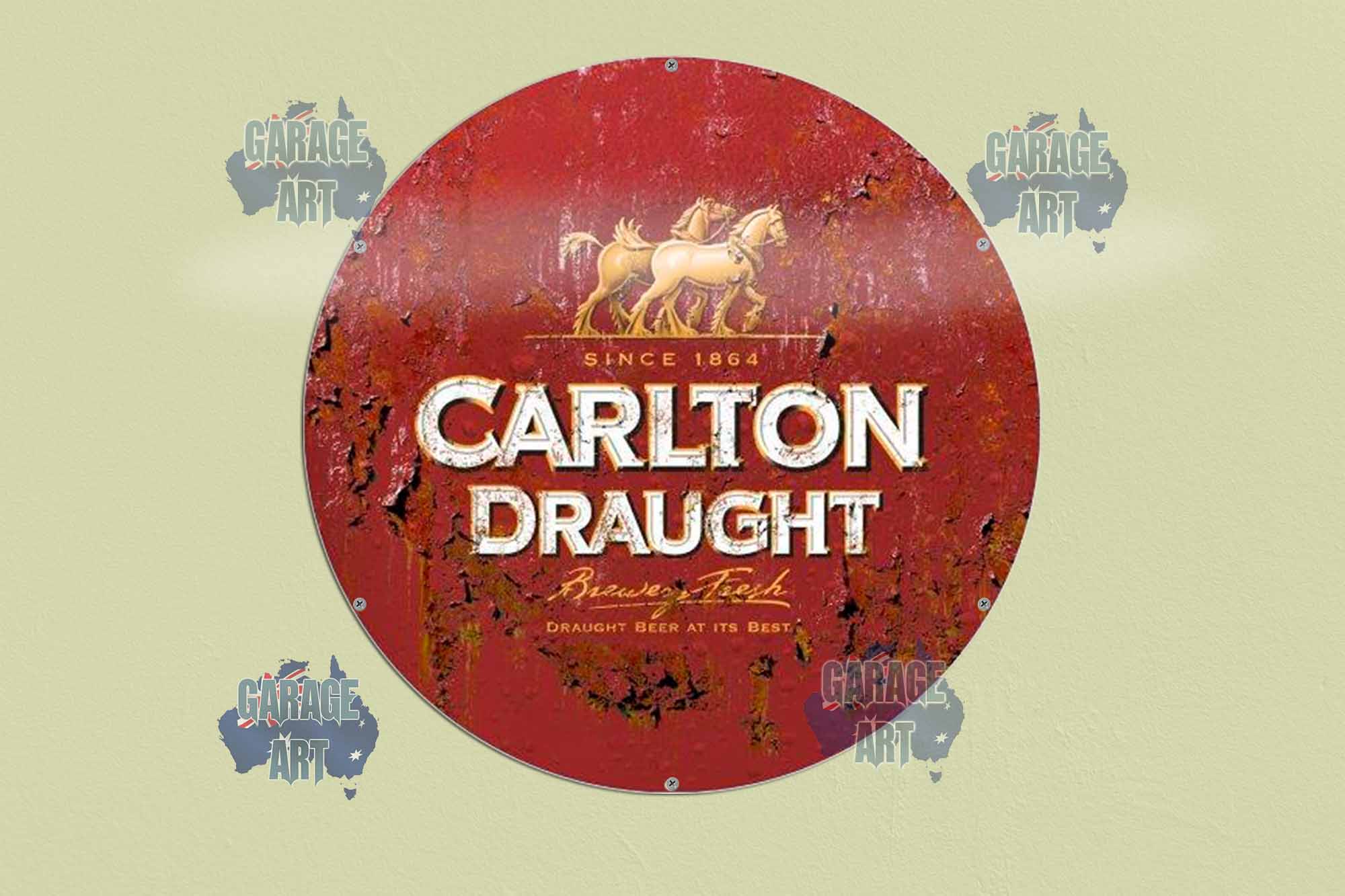Carlton Draught Logo Rusty 560Dia Tin Sign freeshipping - garageartaustralia