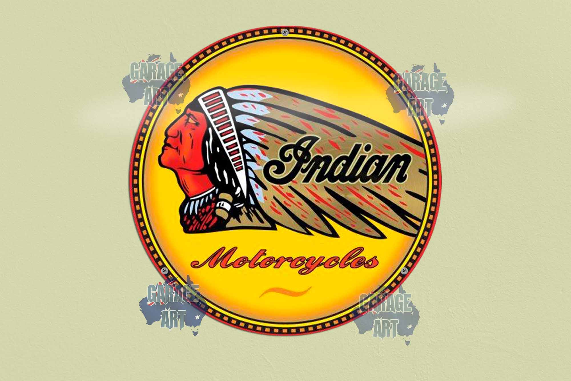 Round Indian Head Motorcycles 355mmDia Tin Sign freeshipping - garageartaustralia