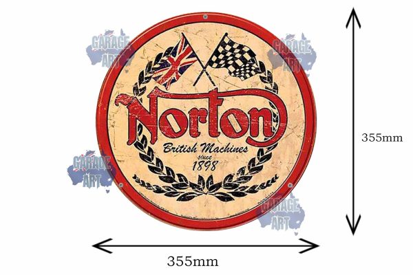 Norton Stressed 1898 Logo round 355mmDia Tin Sign freeshipping - garageartaustralia