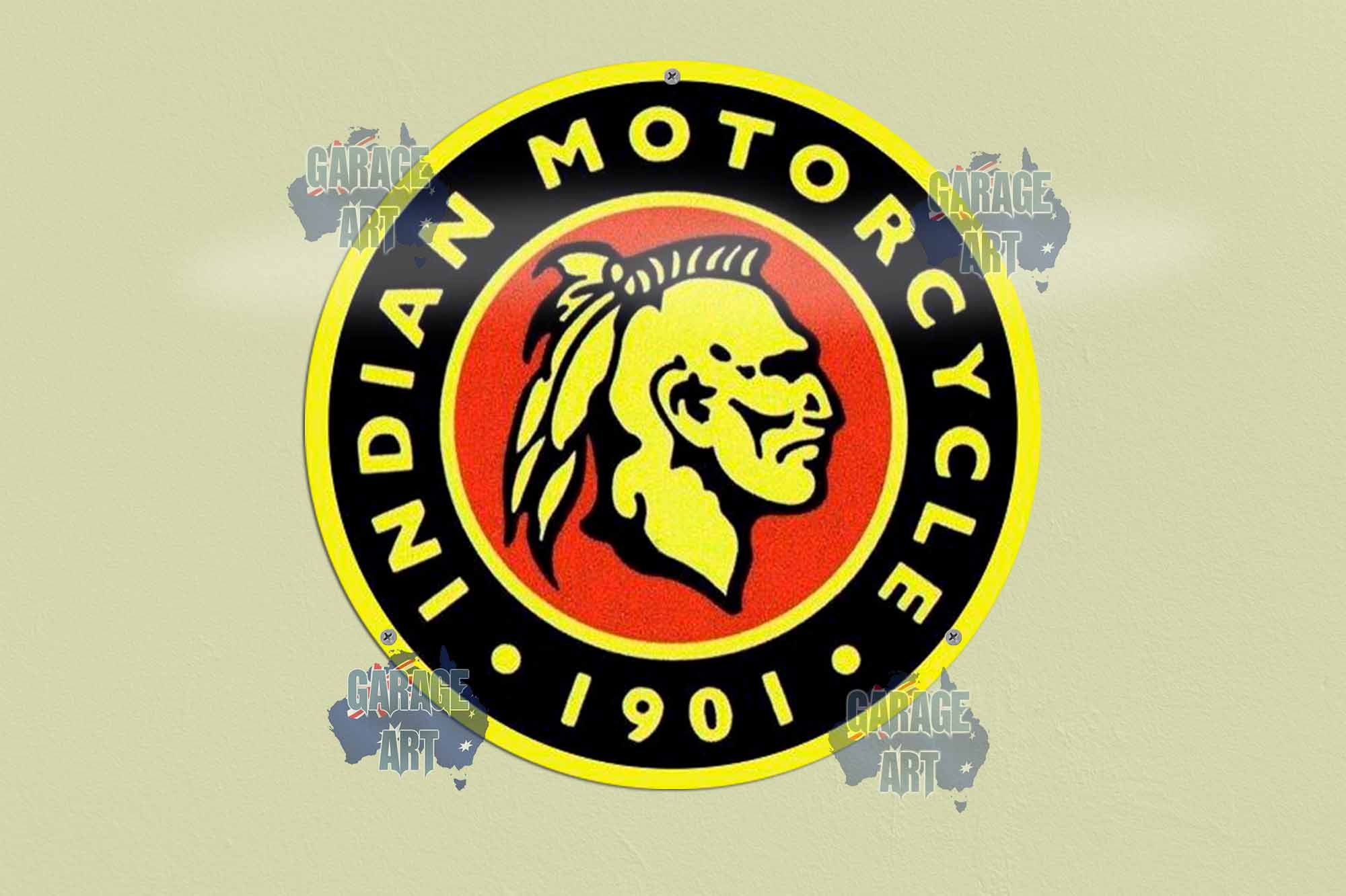 Indian Motorcycles 1901 355mmDia Tin Sign freeshipping - garageartaustralia