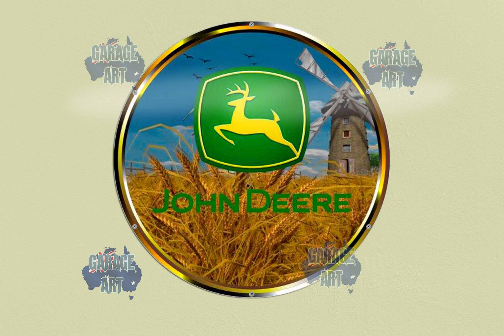 John Deere Logo 2 560Dia Tin Sign freeshipping - garageartaustralia