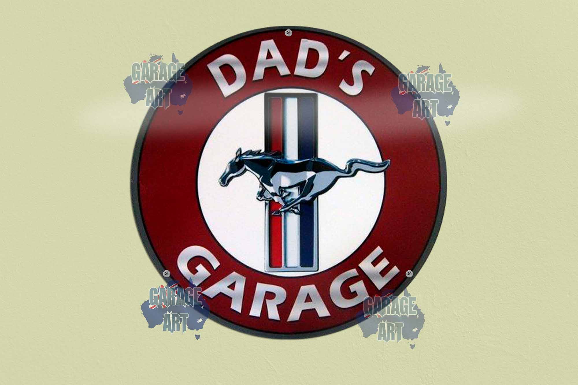 Mustang Dads Garage 355mmDIa Tin Sign freeshipping - garageartaustralia