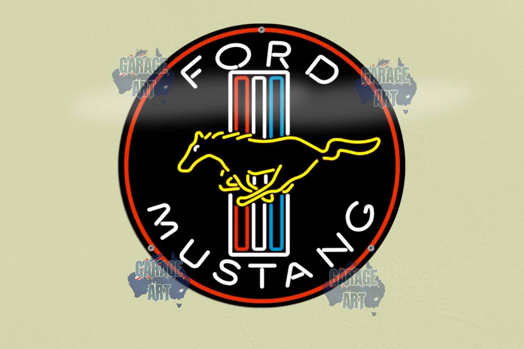 Ford Mustang Fluro 355mmDIa Tin Sign freeshipping - garageartaustralia