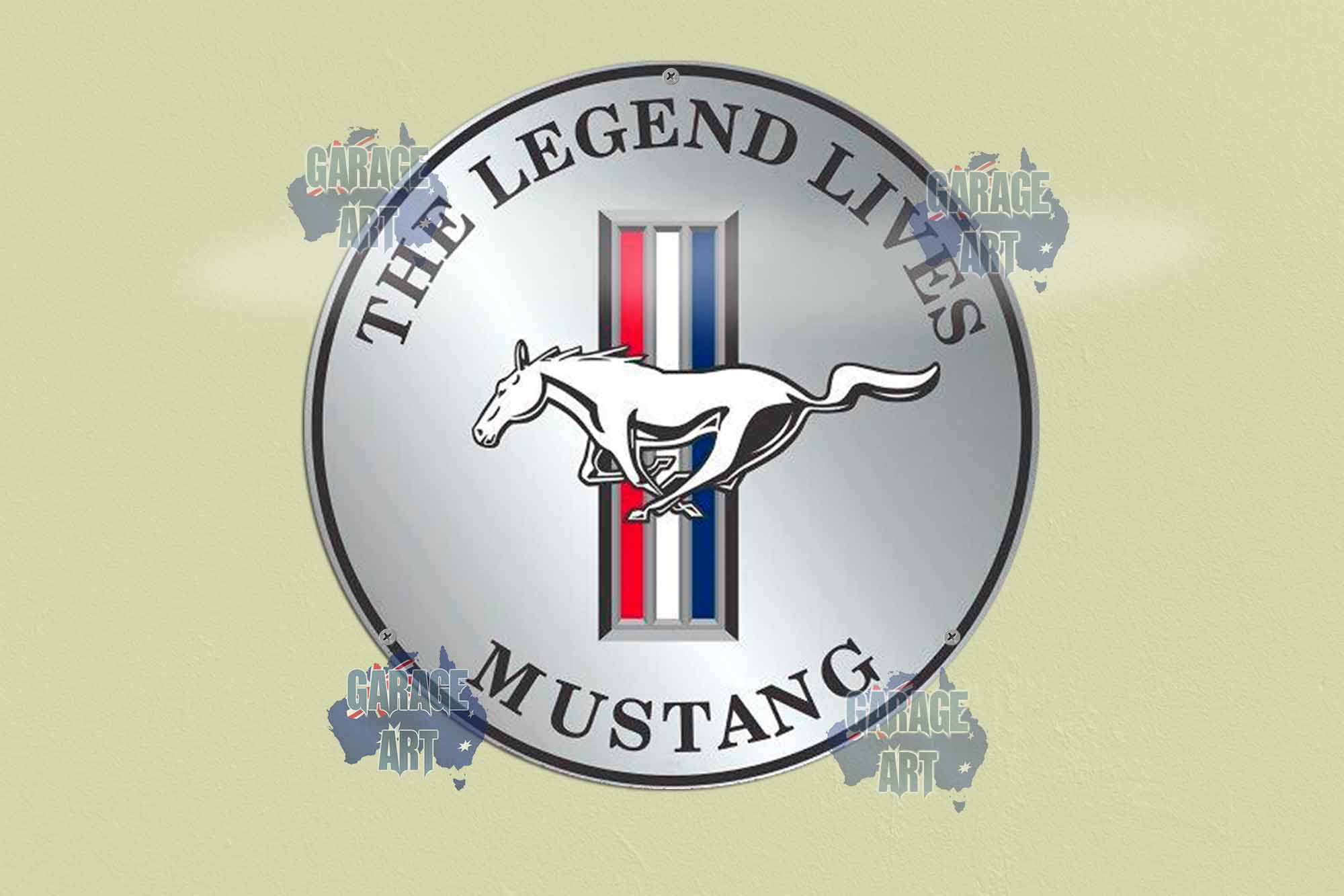 The Legend Mustang Lives 355mmDIa Tin Sign freeshipping - garageartaustralia