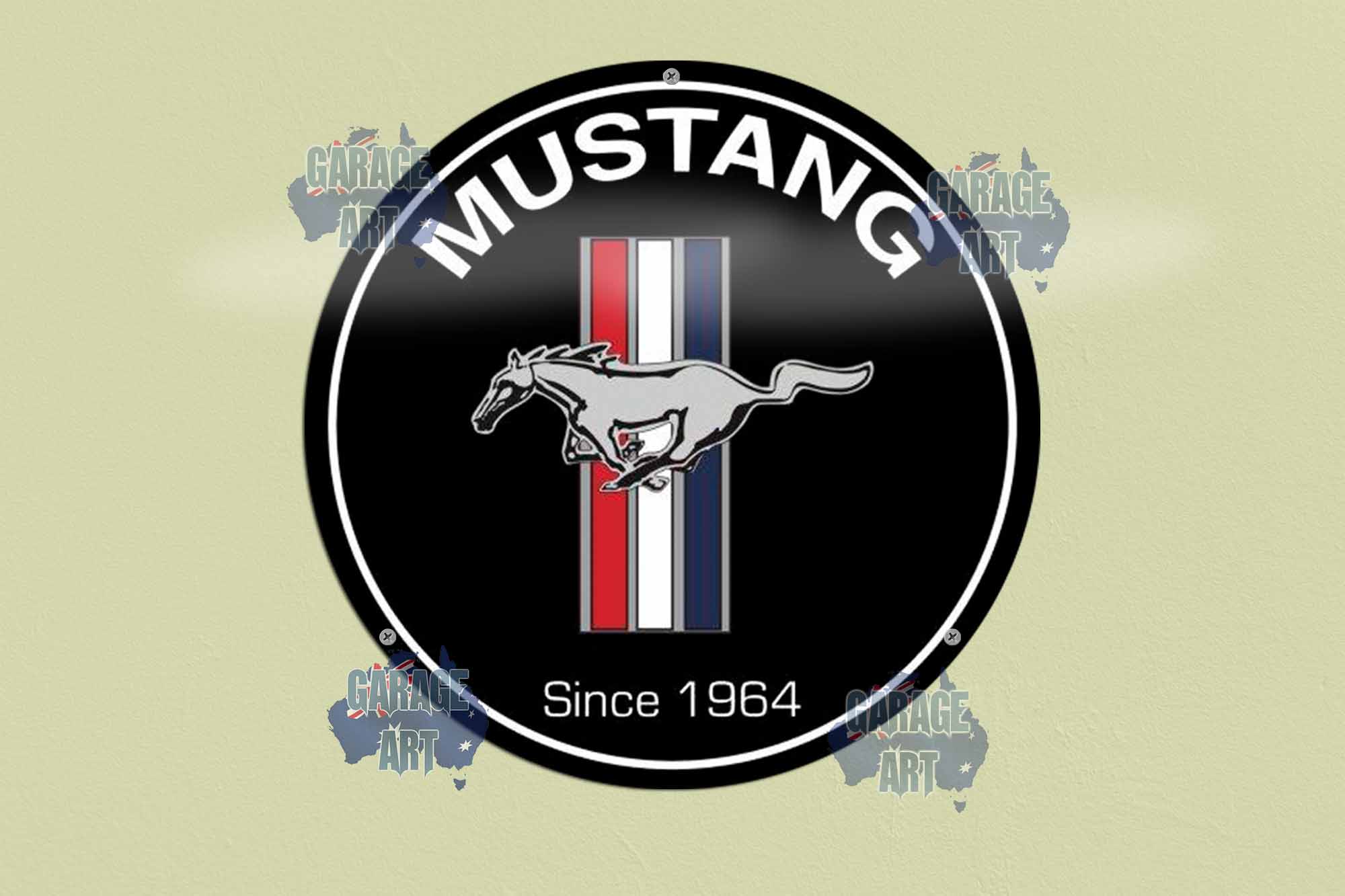 Ford Mustang Black Logo 355mmDIa Tin Sign freeshipping - garageartaustralia
