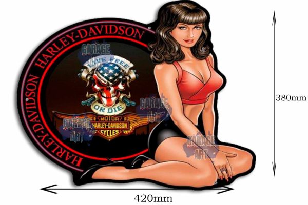 Harley Davidson Live Free or Die Pinup Tin Sign freeshipping - garageartaustralia