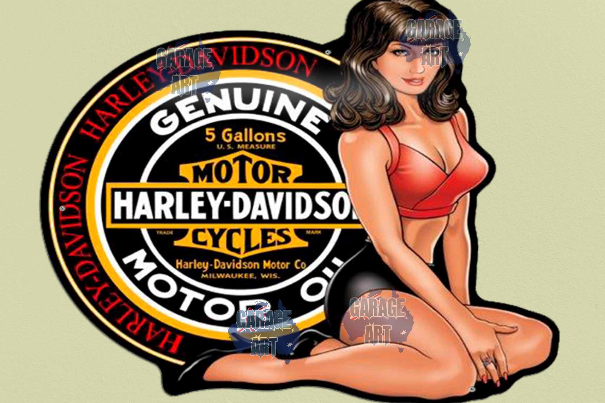 Harley Davidson Motor Oil Pinup Tin Sign freeshipping - garageartaustralia