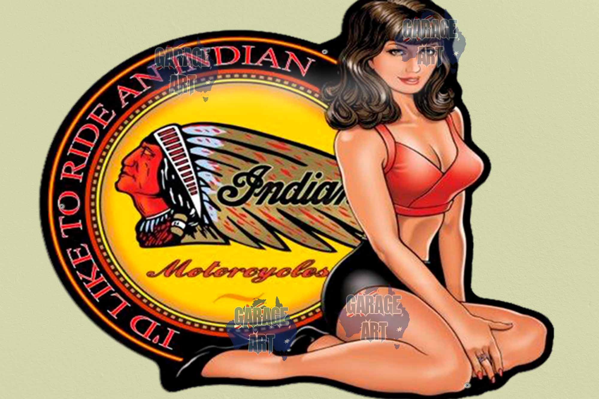 Indian Motorcycles Pinup Tin Sign freeshipping - garageartaustralia