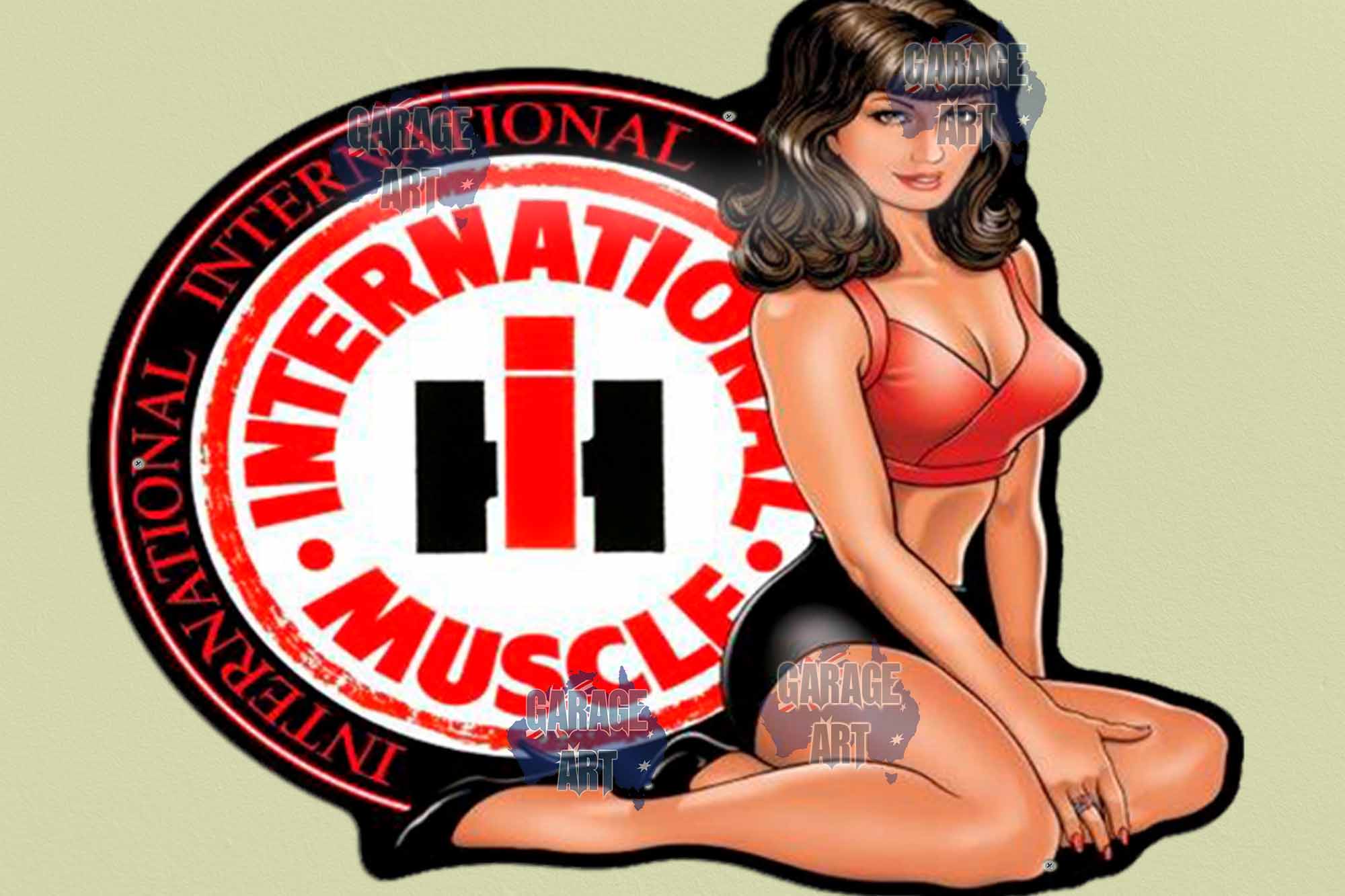 International Truck Muscle Pinup Tin Sign freeshipping - garageartaustralia