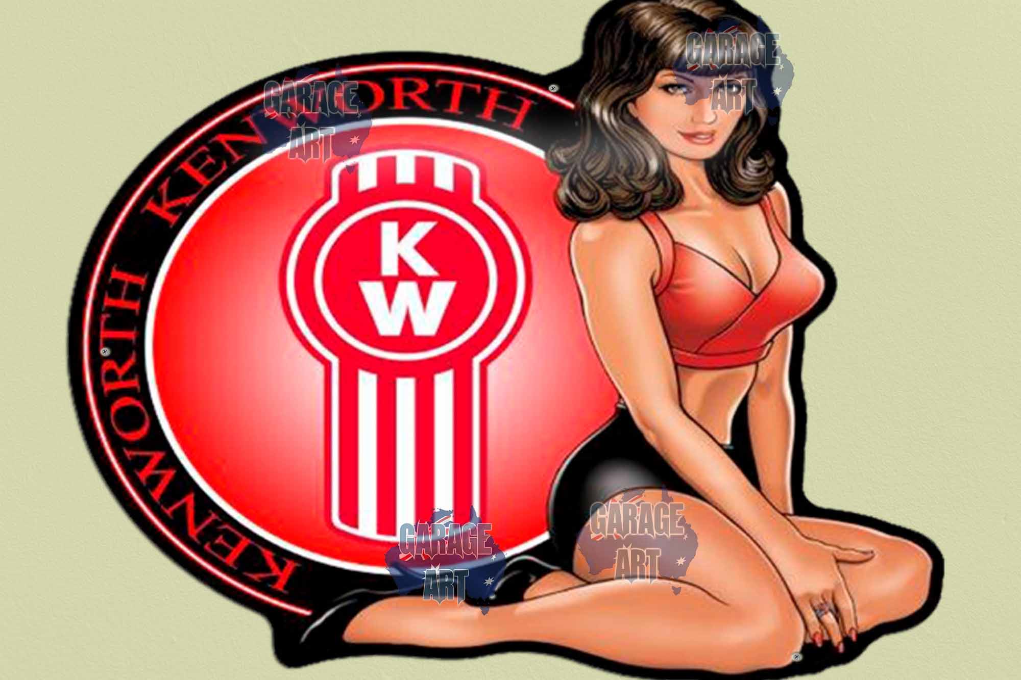 Kenworth KW Keyhole Logo Pinup Tin Sign freeshipping - garageartaustralia
