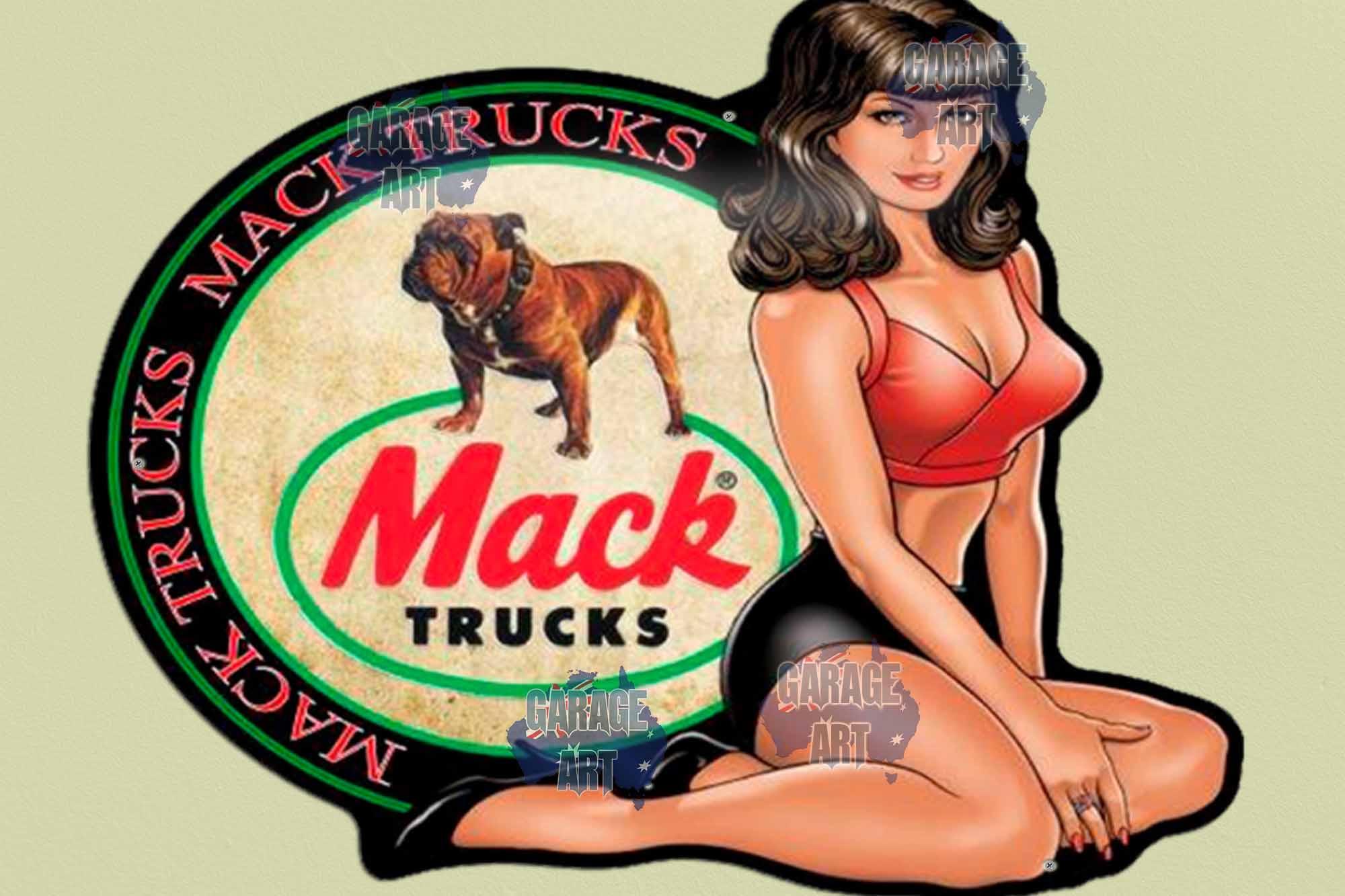 Mack Trucks Logo Stressed Pinup Tin Sign freeshipping - garageartaustralia