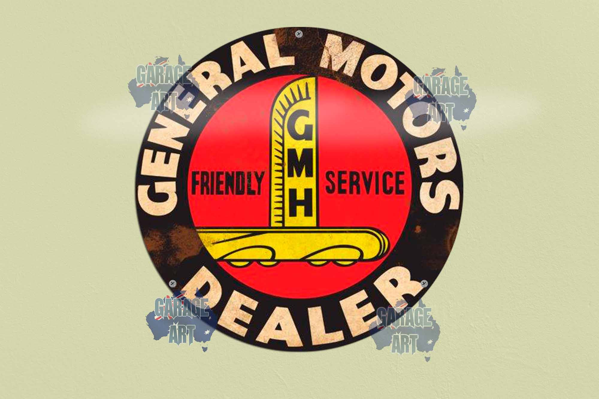 General Motors Dealer Stressed 355mmDia Tin Sign freeshipping - garageartaustralia
